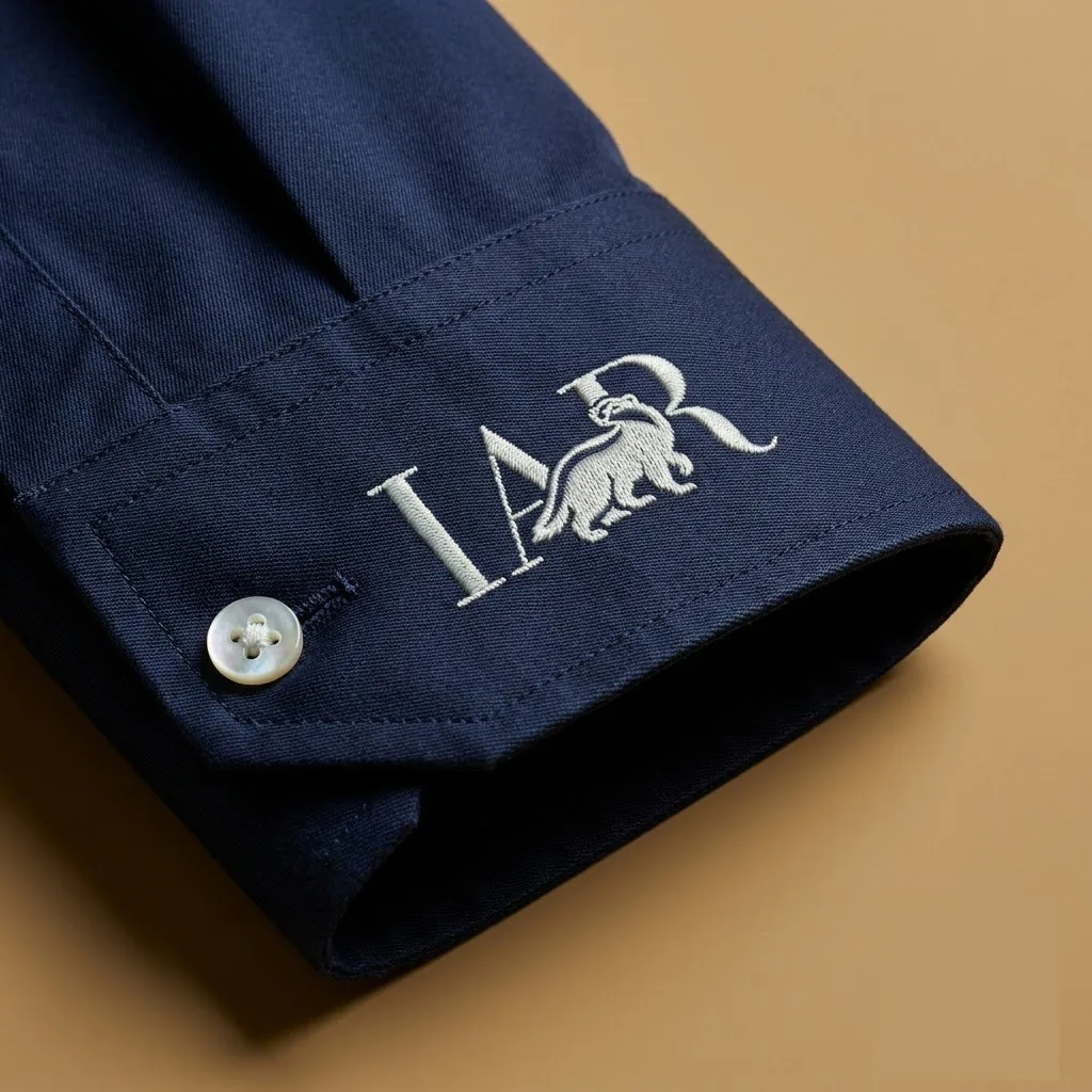 The I Am Ratan signature, embroidered at the cuff